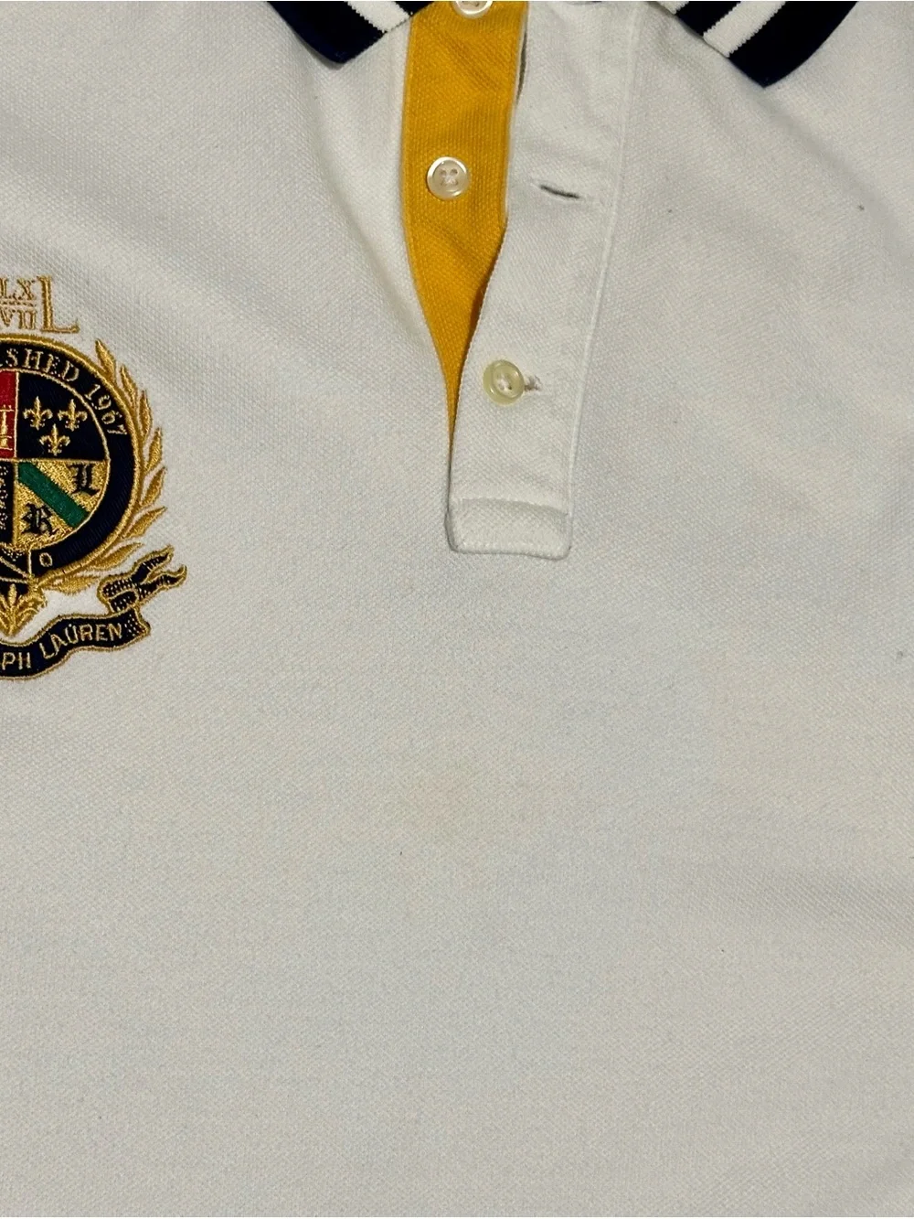 Ralph Lauren White, Navy & Yellow Striped Collar Polo